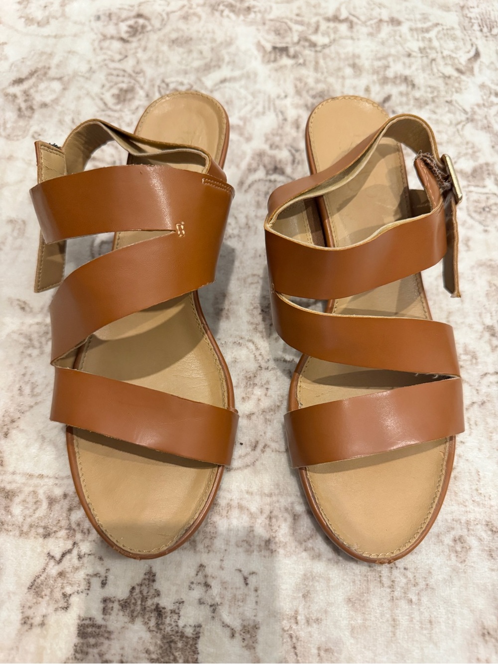 Women's Tan Strappy Leather Sandals - Franco Sarto Size 7.5